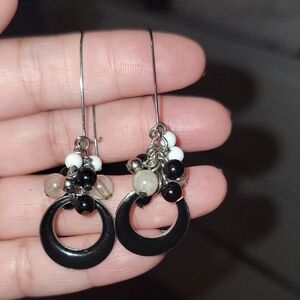 Black Hoop Dangle Earrings with Mixed Beads - Women Jewelry